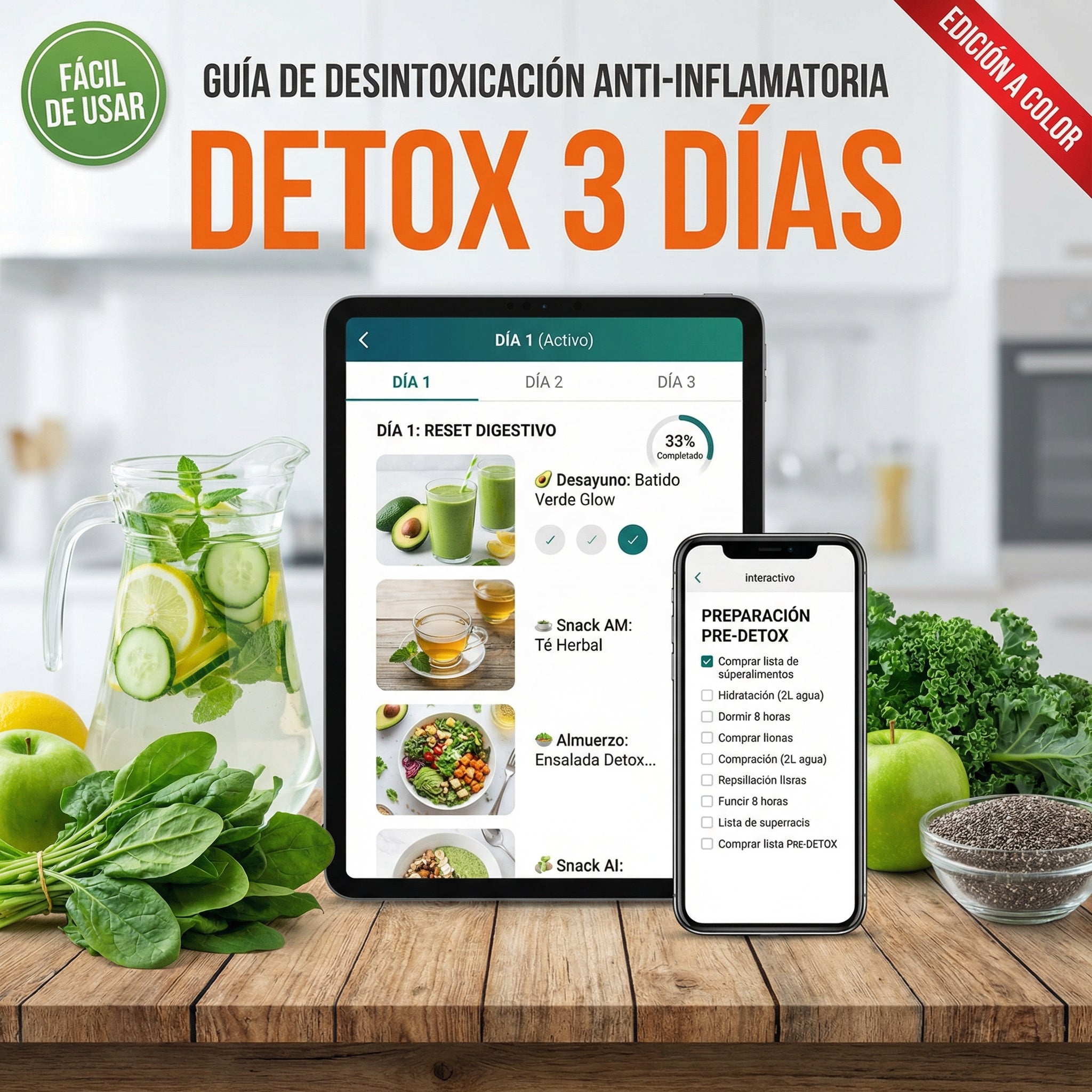 Resetea tu Cuerpo en 3 Días: Programa Detox Antiinflamatorio con Menús Completos